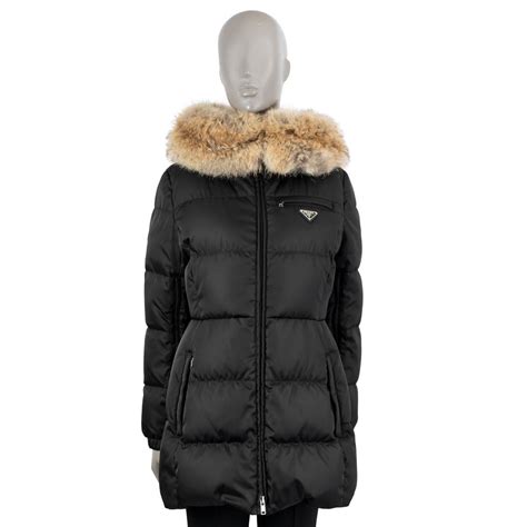 prada down jacket fur collar|Black Medium.